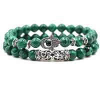 Naturla Malachite Double Layer Bracelets with Zinc Alloy Charms fashion jewelry & Unisex green 8mm Approx 7.48 Inch Sold By Set