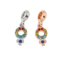 European Style Tibetan Style Dangle Beads, Female Mark, plated, with rhinestone, more colors for choice, nickel, lead & cadmium free, 27x9x3mm, Hole:Approx 4mm, 30PCs/Bag, Sold By Bag