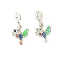 European Style Zinc Alloy Dangle Beads Bird silver color plated enamel & with rhinestone nickel lead & cadmium free Approx 4mm Sold By Bag