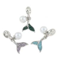 European Style Zinc Alloy Dangle Beads with ABS Plastic Pearl Mermaid tail silver color plated with rhinestone nickel lead & cadmium free Approx 4mm Sold By Bag