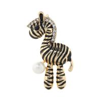 Zinc Alloy Brooch with Plastic Pearl Zebra gold color plated Unisex & enamel & with rhinestone nickel lead & cadmium free 51*27mm Sold By Bag