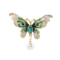 Zinc Alloy Brooch with Plastic Pearl Dragonfly gold color plated Unisex & with rhinestone nickel lead & cadmium free 44*53mm Sold By PC