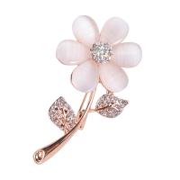 Zinc Alloy Brooch with Cats Eye Flower rose gold color plated Unisex & with rhinestone nickel lead & cadmium free 63*34mm Sold By PC