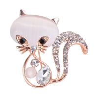 Zinc Alloy Brooch with Cats Eye Fox rose gold color plated for woman & with rhinestone nickel lead & cadmium free 40*40mm Sold By PC