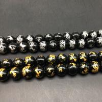 Schwarze Stein Perlen, schwarzer Stein, rund, Heißprägung, keine, 14mm, Bohrung:ca. 1mm, ca. 25PCs/Strang, verkauft per ca. 14.9 ZollInch Strang