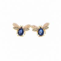 Zinc Alloy Stud Earring with Crystal & Plastic Pearl Insect gold color plated vintage & fashion jewelry & for woman & with rhinestone blue nickel lead & cadmium free 19mm Sold By Pair
