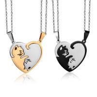 Titanium Steel Couple Pendant Cat plated 2 pieces & cute & fashion jewelry & Unisex & for couple Sold By Pair