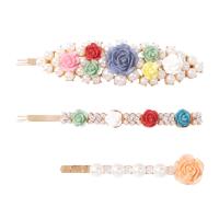 Hair Slide Zinc Alloy with ABS Plastic Pearl & Resin gold color plated three pieces & for woman & with rhinestone multi-colored nickel lead & cadmium free Sold By Lot