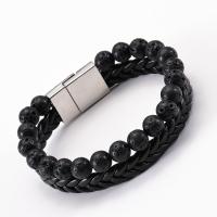 Lava Bracelet with PU Leather Cord & Brass platinum color plated Unisex &  black 8mm Length Approx 7.08 Inch Sold By Lot