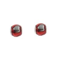 RVS European Beads, 316L roestvrij staal, Ronde, glazuur, rood, 10x9mm, Gat:Ca 4mm, 5pC's/Bag, Verkocht door Bag