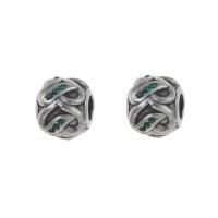 Stainless Steel European Beads 316L Stainless Steel Round with rhinestone & blacken green Approx 4mm Sold By Bag