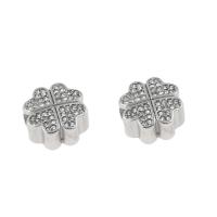 Stainless Steel European Beads 316L Stainless Steel Four Leaf Clover with rhinestone original color Sold By Bag