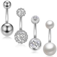 Stainless Steel Belly Ring with Plastic Pearl 4 pieces & Unisex & micro pave cubic zirconia original color Sold By Lot
