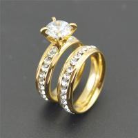 Stainless Steel Couple Ring plated fashion jewelry & with cubic zirconia golden Sold By Pair