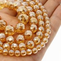 Perles de Quartz clair naturel, Rond, Placage, normes différentes pour le choix & facettes, orange, Trou:Environ 1mm, Vendu par Environ 14.9 pouce brin