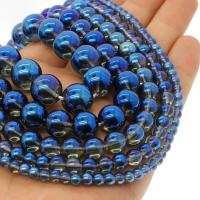 Naturliga Clear Quartz pärlor, Rund, plated, olika storlek för val, blå, Hål:Ca 1mm, Såld Per Ca 14.9 inch Strand