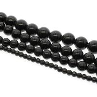 Schwarze Stein Perlen, schwarzer Stein, rund, verschiedene Größen vorhanden, schwarz, Bohrung:ca. 1mm, verkauft per ca. 14.9 ZollInch Strang
