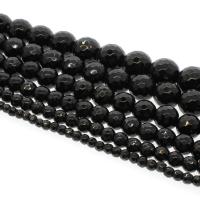 Schwarze Stein Perlen, schwarzer Stein, rund, verschiedene Größen vorhanden & facettierte, schwarz, Bohrung:ca. 1mm, verkauft per ca. 14.9 ZollInch Strang