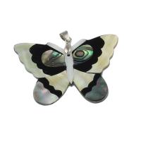 Zinc Alloy Pendant with Black Shell & Abalone Shell Butterfly silver color plated vintage & fashion jewelry & DIY nickel lead & cadmium free Approx 4mm Sold By Lot