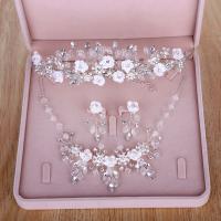Wedding Jewelry Sets crown & earring & necklace Zinc Alloy with Polymer Clay with 7cm extender chain silver color plated for woman & with rhinestone white nickel lead & cadmium free  Length Approx 17.33 Inch Sold By Set