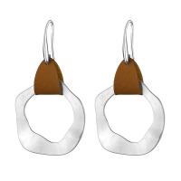 Brass Drop Earring with PU Leather Geometrical Pattern silver color plated vintage & for woman nickel lead & cadmium free Sold By Pair