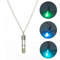 Brass Necklace, with Glass, platinum color plated, oval chain & for woman & luminated, more colors for choice, nickel, lead & cadmium free, 7x28mm, Length:Approx 17.72 Inch, 3Strands/Lot, Sold By Lot