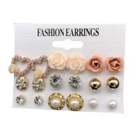 Zinc Alloy Stud Earring Set Stud Earring with Plastic & Plastic Pearl zinc alloy post pin gold color plated for woman & with rhinestone mixed colors Sold By Lot