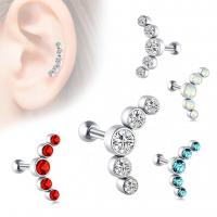 Stainless Steel piercing ørering, med Cubic Zirconia, Unisex, flere farver til valg, 1.2x6/3, Solgt af PC