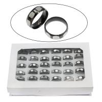 Rostfritt stål Fingerringar, ROSTFRITT STÅL, med ytterkartong, plumbum svart färg klädd, blandad ringstorlek & Unisex & fasetterad, 8mm, Storlek:7-12, 36PC/Box, Säljs av Box
