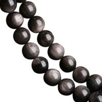Grânulos de pedra vulcânica preta, Prata+Obsidiana, Roda, polido, DIY & tamanho diferente para a escolha, prateado, vendido para Aprox 15 inchaltura Strand