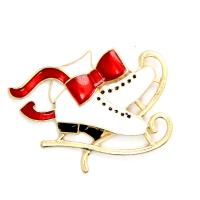 سبائك الزنك بروش, أحذية, لون الذهب مطلي, تصميم عيد الميلاد & للجنسين & مينا, النيكل والرصاص والكادميوم الحرة, 60x40mm, تباع بواسطة PC