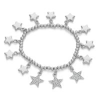 Zinc Alloy Bracelet with Elastic Thread Flat Star plated ball chain & for woman & with rhinestone nickel lead & cadmium free 10mm 15mm Sold Per Approx 6.69 Inch Strand