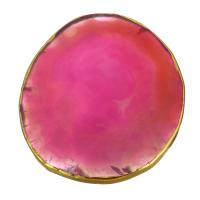 Agate Cabochon with Brass Flat Round gold color plated faceted Sold By Lot