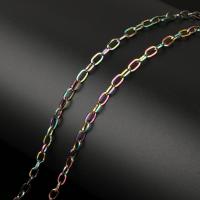 Nerezová ocel Oval řetěz, Nerez, oválný řetězu, multi-barevný, 6.50x4x1mm, 10m/spool, Prodáno By spool