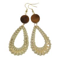 Stainless Steel Drop Earring with Rattan gold color plated fashion jewelry & woven pattern & for woman 91mm Sold By Pair