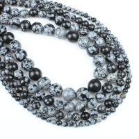 Perles obsidiennes flocon de neige, obsidien flocon de neige, Rond, normes différentes pour le choix, blanc et noir, Trou:Environ 1mm, Vendu par Environ 14.9 pouce brin