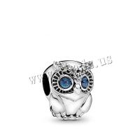 Zinc Alloy European Beads Owl plated DIY & with rhinestone metallic color plated Sold By Lot