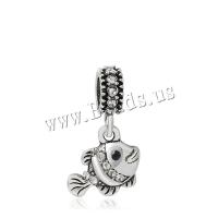 Zinc Alloy European Pendant Fish antique silver color plated DIY & with rhinestone metallic color plated Sold By Lot