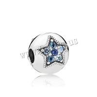 Zinc Alloy European Clip Round plated DIY & with rhinestone blue Sold By Lot