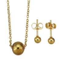 Conjuntos de jóias de aço inoxidável, Brinco de garanhão & colar, with fiança de bronze, cromado de cor dourada, cadeia oval & para mulher, 7x8mm,1.5mm,4mm, comprimento Aprox 17 inchaltura, vendido por Defina