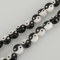 Impression de porcelaine, perles, porcelaine, blanc et noir, 14-15x8-9mm, Trou:Environ 2mm, Environ 25PC/brin, Vendu par Environ 14 pouce brin
