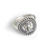 Sterling Silver Jewelry Finger Ring, 925 sterline d'argento, Cerchio piatto, placcato argento antico, regolabile & per la donna, 17.20mm, Misura:5.5-6.5, Venduto da PC