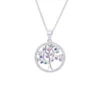 925 Sterling Silver Pendant Tree platinum plated with rhinestone & hollow Sold By PC