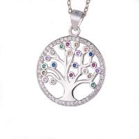 925 Sterling Silver Pendant Tree platinum plated with rhinestone & hollow 19mm Sold By PC