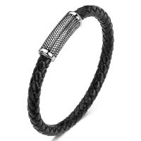 Bracelets cordon PU, acier inoxydable, avec cuir PU, bijoux de mode, noire, Vendu par PC