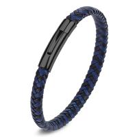 Bracelets cordon PU, acier inoxydable, avec cuir PU, bijoux de mode, bleu, Vendu par PC