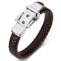 Bracelets cordon PU, acier inoxydable, avec cuir PU, bijoux de mode, brun, Vendu par PC