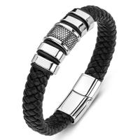 PU Leather Cord Bracelets Titanium Steel with PU Leather for man black Sold By PC