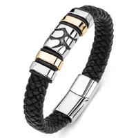 PU Leather Cord Bracelets Titanium Steel with PU Leather Unisex black Sold By PC