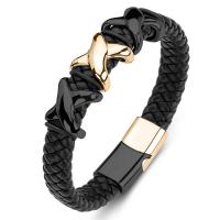 Bracelets cordon PU, Acier titane, avec cuir PU, unisexe, noire, Vendu par PC